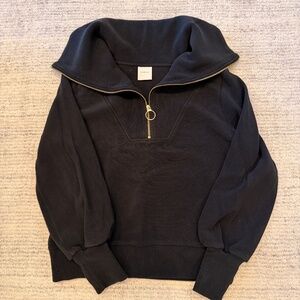 Varley Vine Half Zip Size Small Black Ottoman Fabric